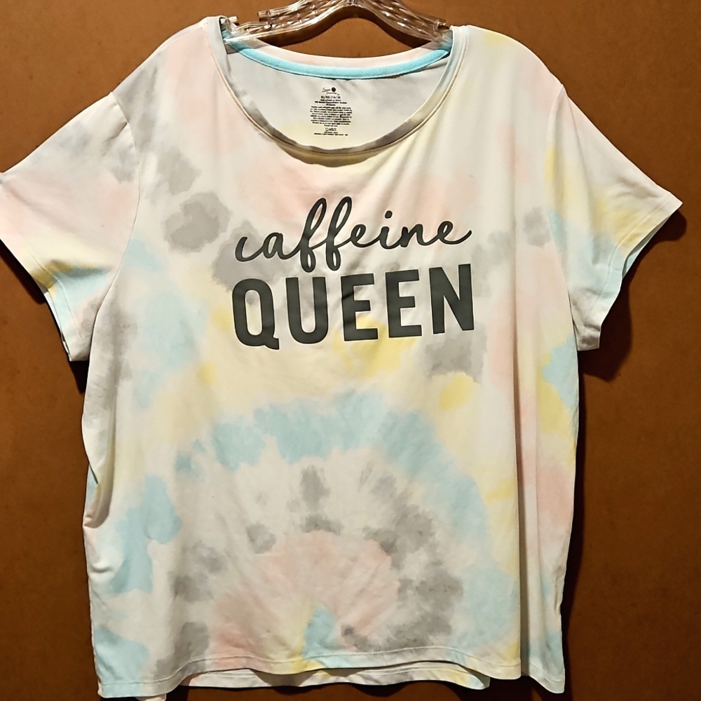 Secret Treasures tie dye Cap Sleeve Pajama Top XL 'CAFFEINE QUEEN'